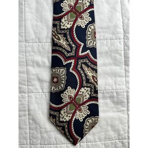 VTG Club Room Silk Tie Woven Printed England Hand Made Usa Paisley Dark Blue Red